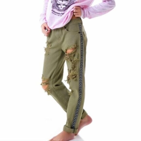 One Teaspoon Olive Distressed Jeans - Picture 1 of 16